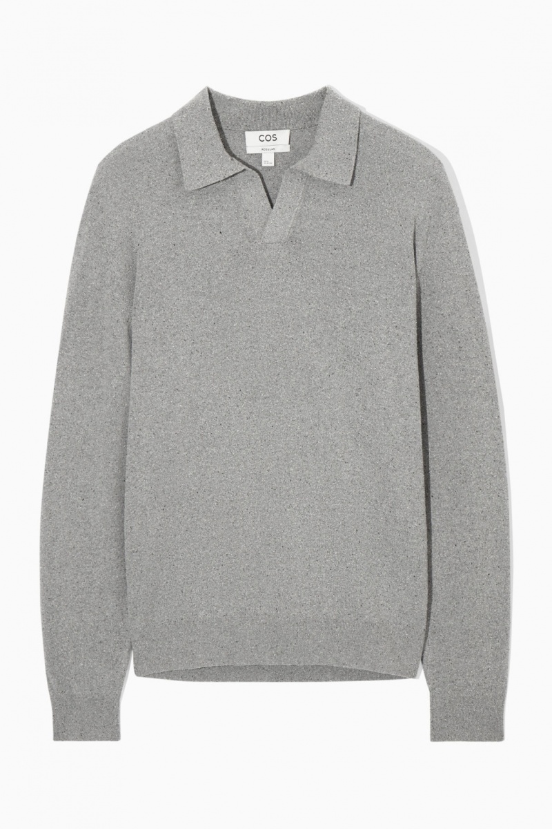 Men's COS Open-Collar Knitted Silk Polo Shirts Grey NZ-98IFXOWRJ