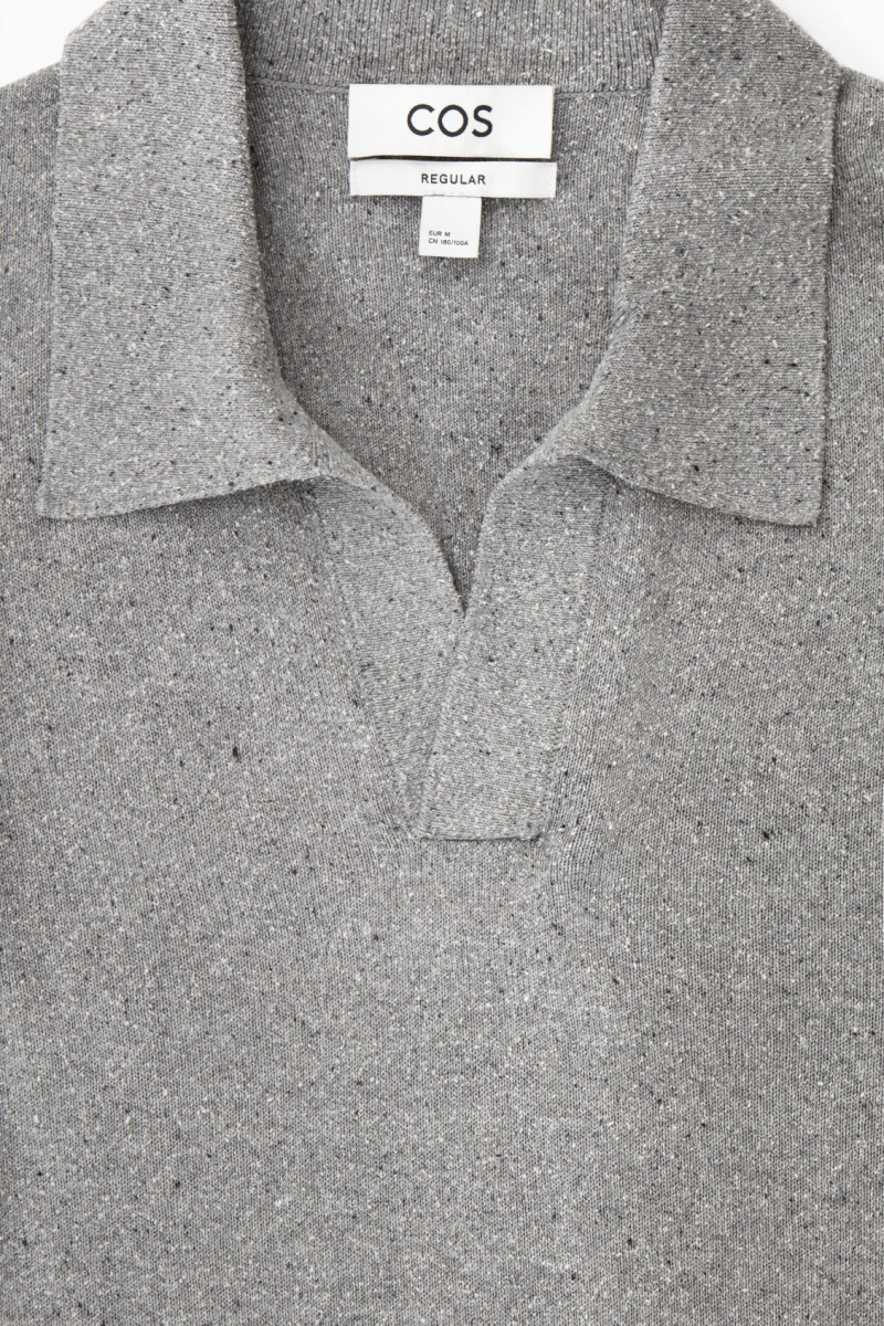 Men's COS Open-Collar Knitted Silk Polo Shirts Grey NZ-98IFXOWRJ