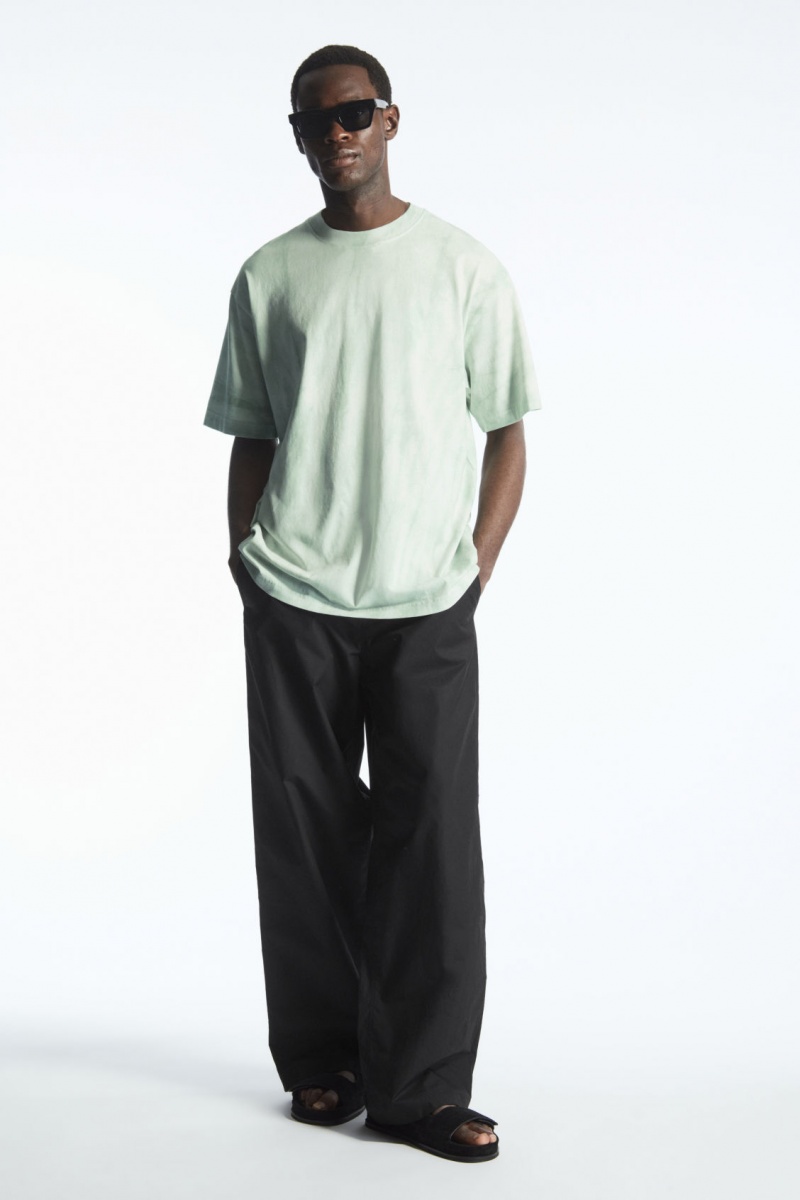 Men's COS Oversized-Dye T-Shirt Light Green / White NZ-98JBPREIC