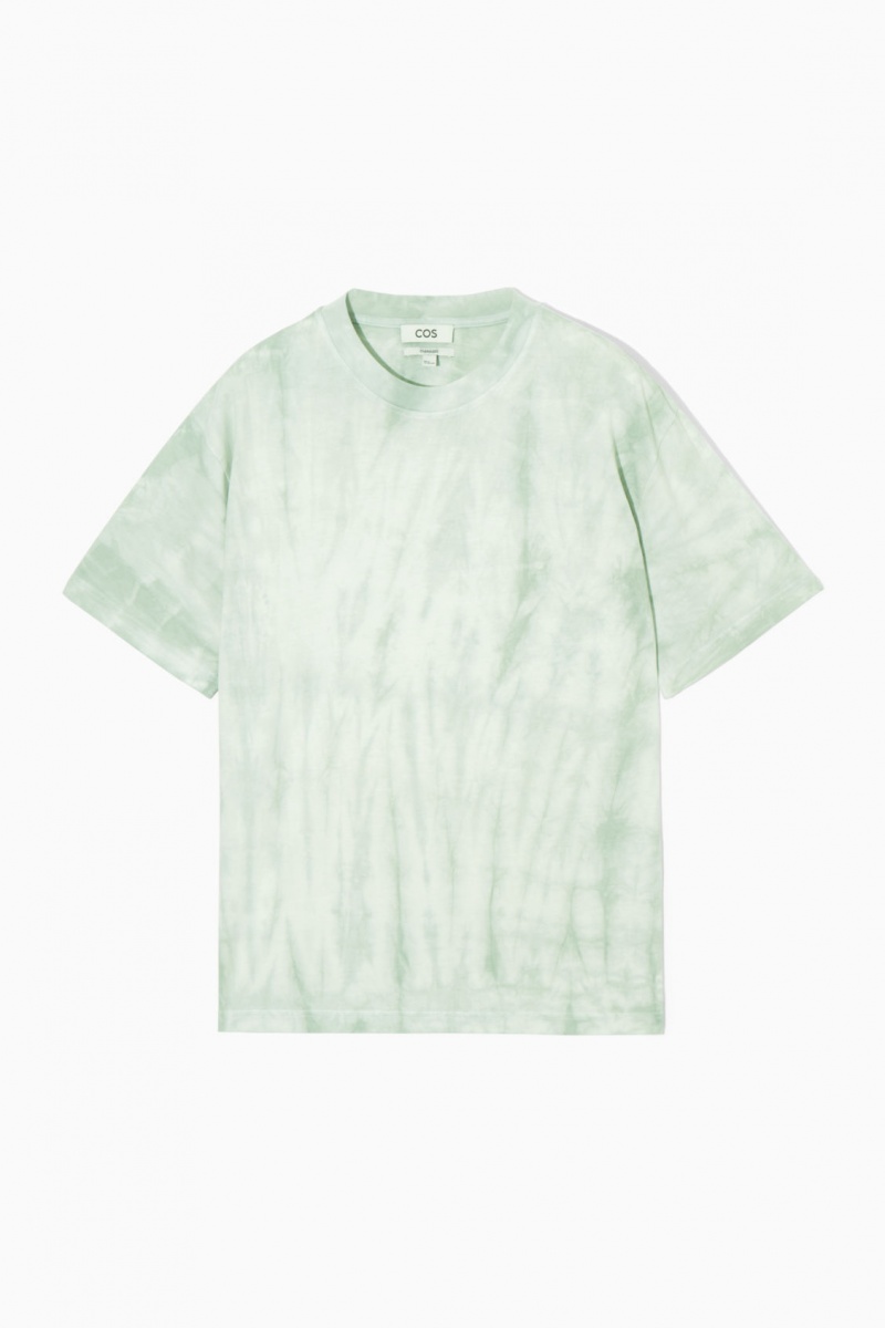 Men's COS Oversized-Dye T-Shirt Light Green / White NZ-98JBPREIC