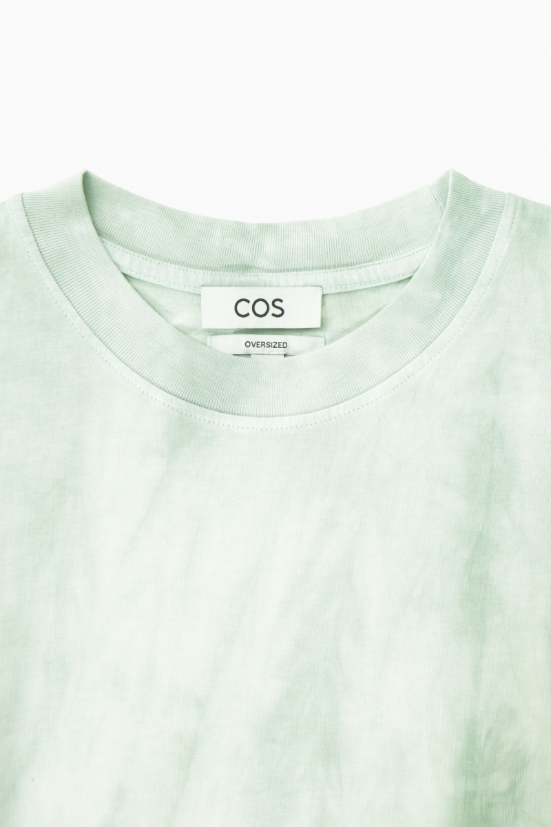 Men's COS Oversized-Dye T-Shirt Light Green / White NZ-98JBPREIC