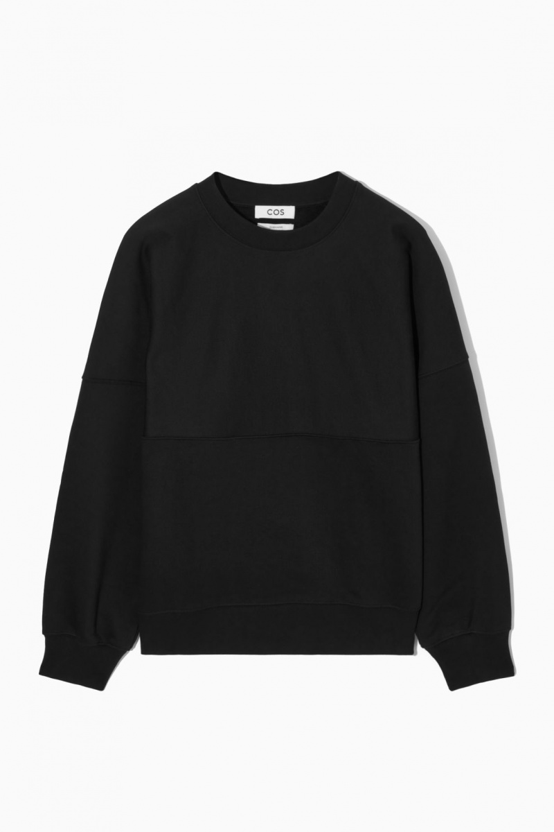 Men's COS Oversized Exposed-Seam Sweatshirt Black NZ-03OLUPNYF
