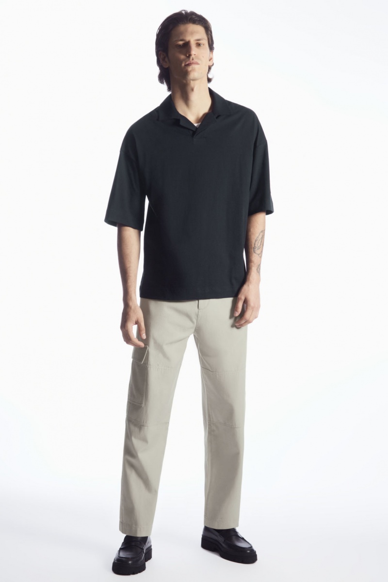 Men's COS Oversized Open-Collar Polo Shirts Navy NZ-24PZNBKRI