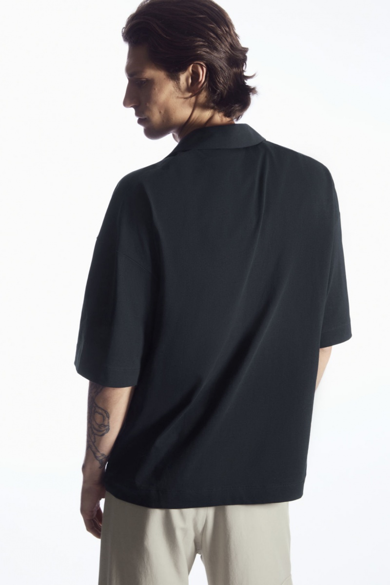 Men's COS Oversized Open-Collar Polo Shirts Navy NZ-24PZNBKRI