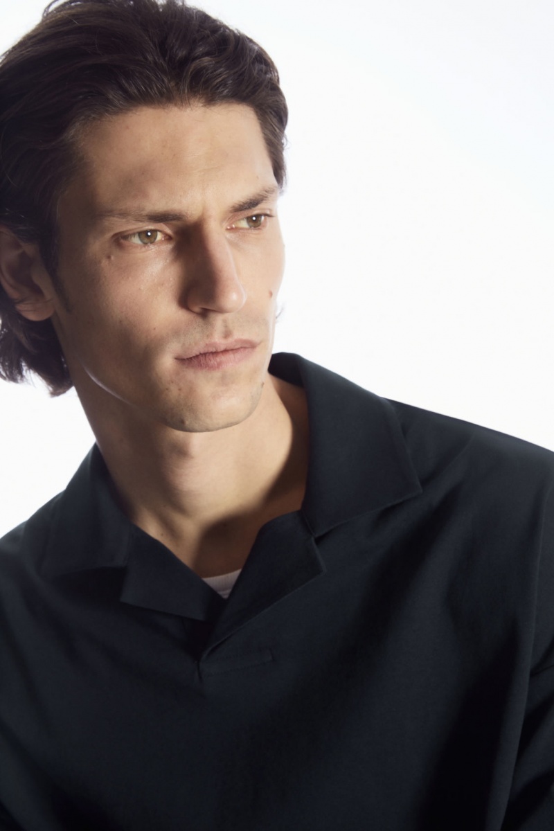 Men's COS Oversized Open-Collar Polo Shirts Navy NZ-24PZNBKRI