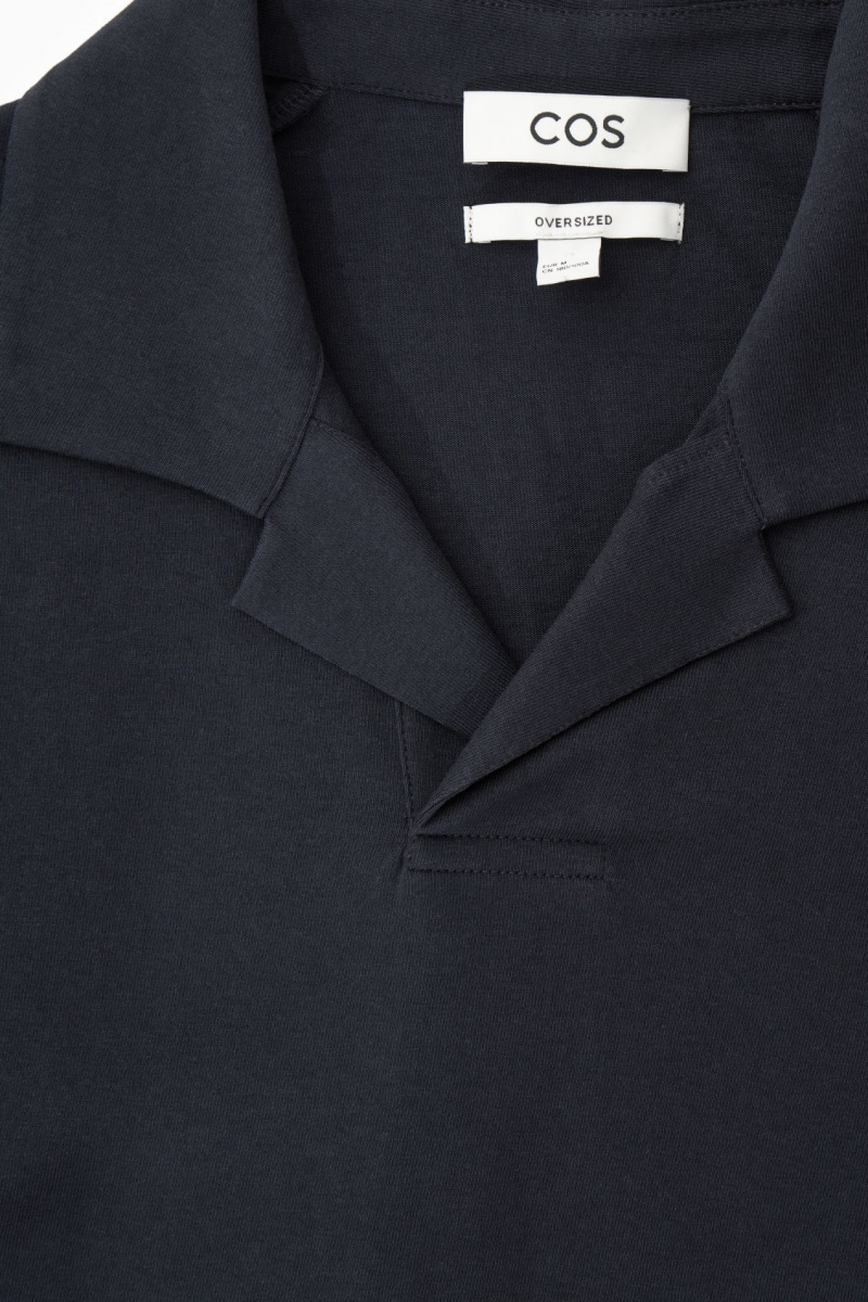 Men's COS Oversized Open-Collar Polo Shirts Navy NZ-24PZNBKRI