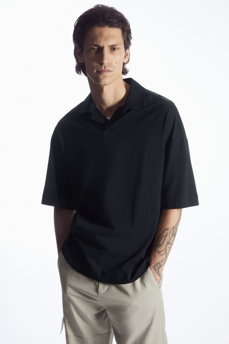 Men\'s COS Oversized Open-Collar Polo Shirts Navy NZ-24PZNBKRI