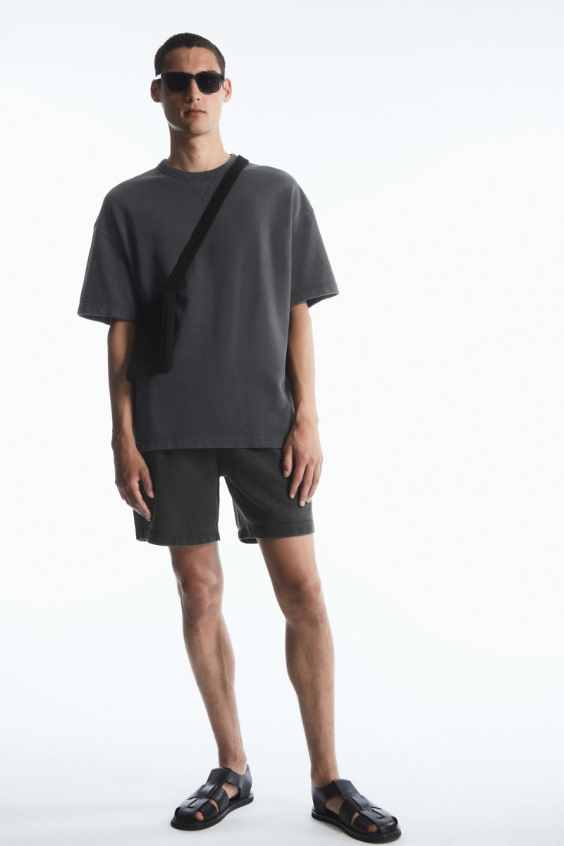 Men's COS Oversized Short-Sleeved Sweatshirt Black NZ-87VCJPOLU