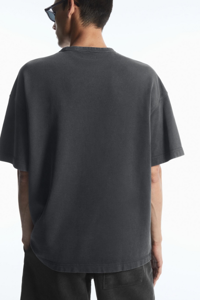 Men's COS Oversized Short-Sleeved Sweatshirt Black NZ-87VCJPOLU