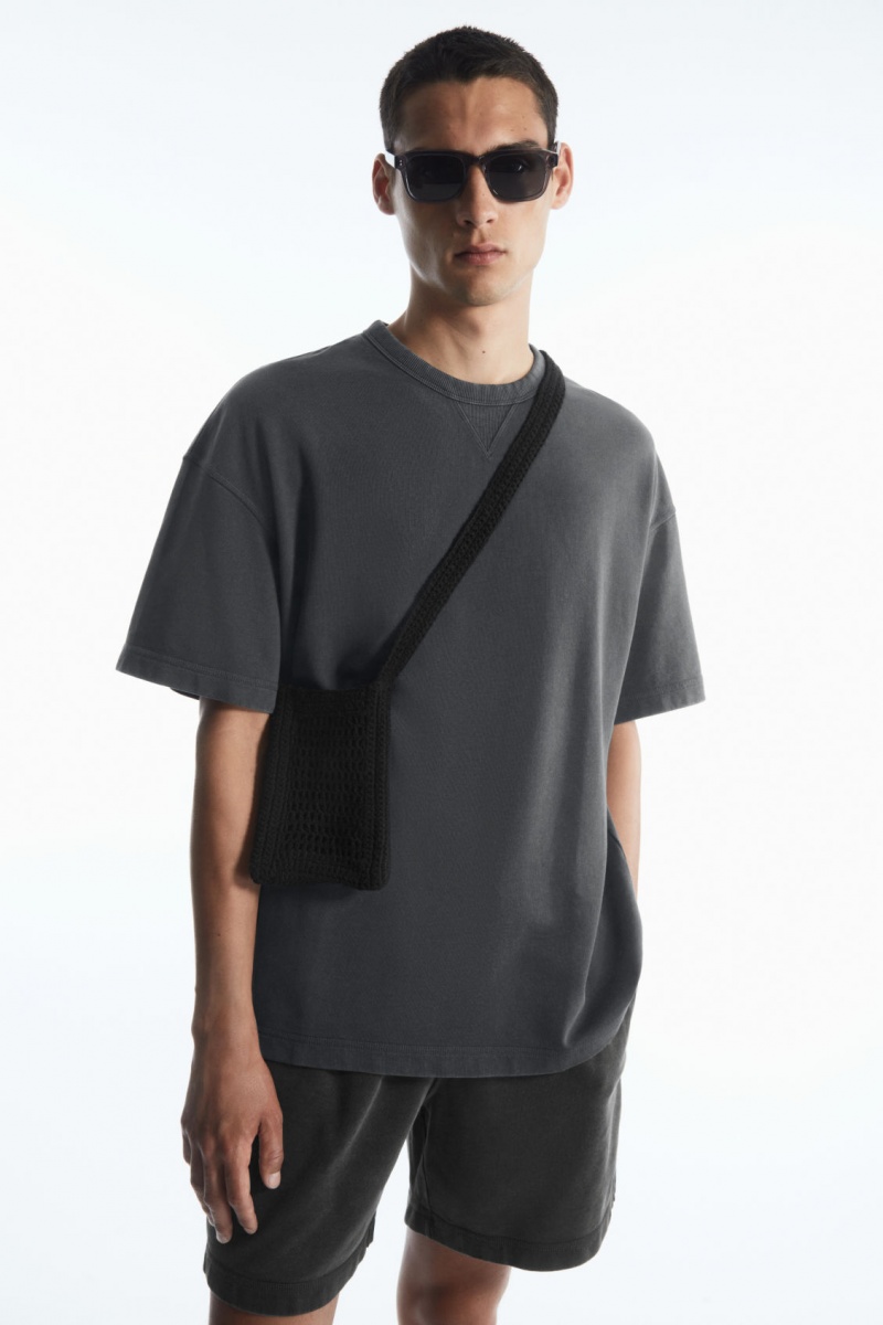 Men's COS Oversized Short-Sleeved Sweatshirt Black NZ-87VCJPOLU