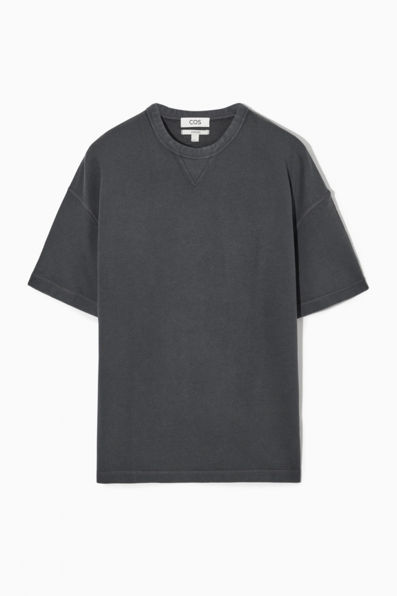 Men's COS Oversized Short-Sleeved Sweatshirt Black NZ-87VCJPOLU