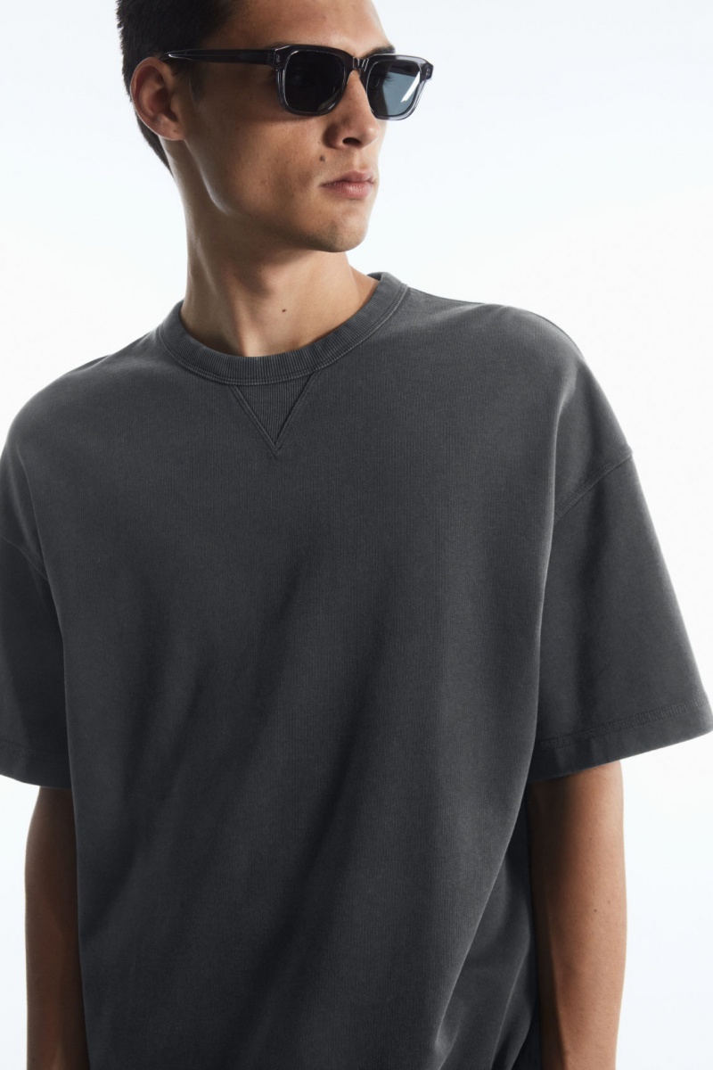 Men\'s COS Oversized Short-Sleeved Sweatshirt Black NZ-87VCJPOLU