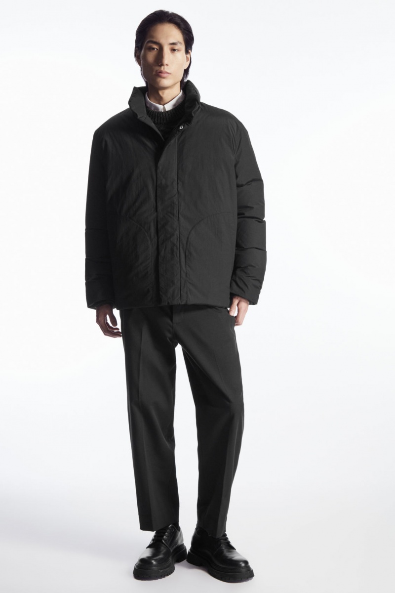 Men's COS Padded Magnetic-Collar Jackets Black NZ-62XREAJCY