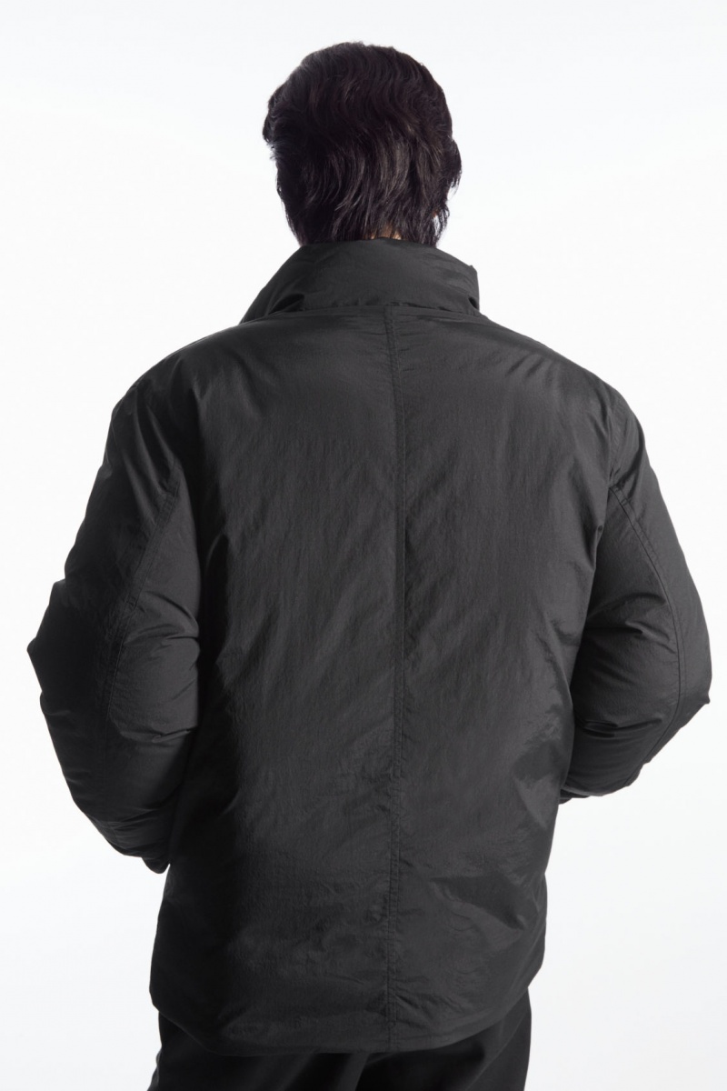 Men's COS Padded Magnetic-Collar Jackets Black NZ-62XREAJCY