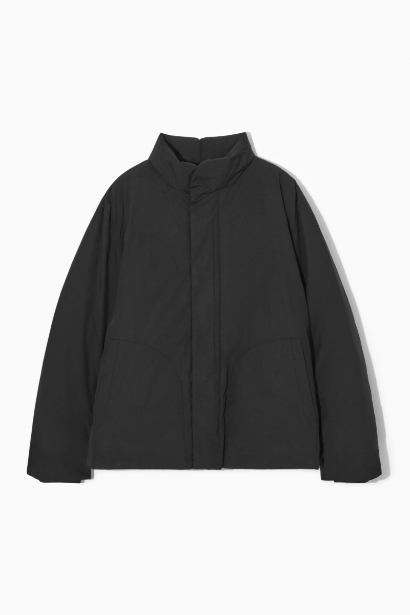 Men's COS Padded Magnetic-Collar Jackets Black NZ-62XREAJCY