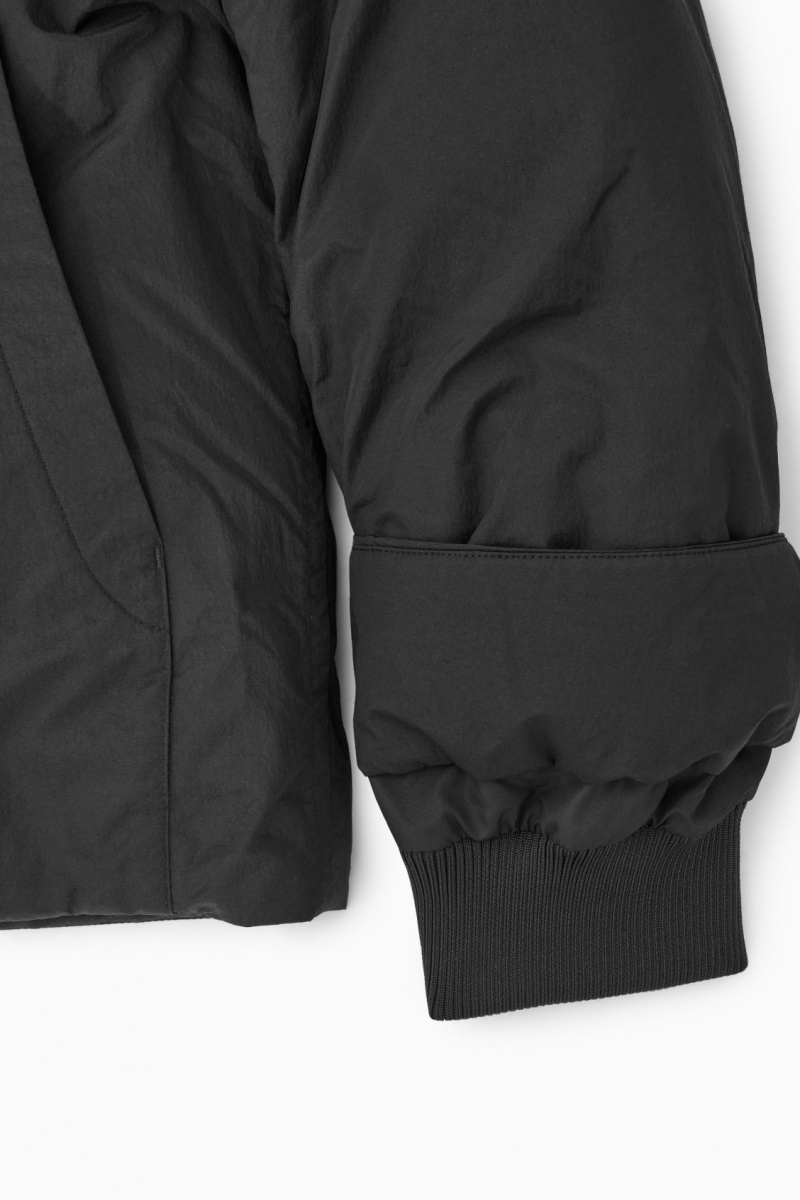 Men's COS Padded Magnetic-Collar Jackets Black NZ-62XREAJCY