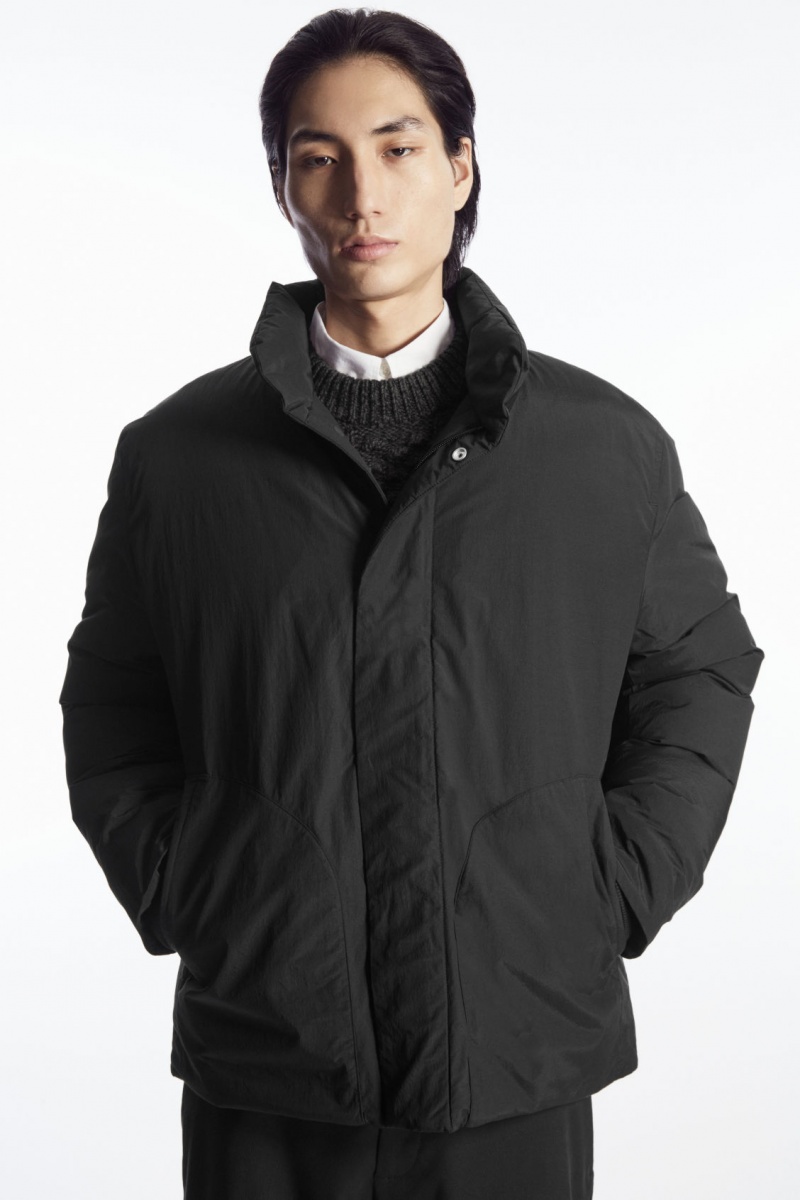 Men\'s COS Padded Magnetic-Collar Jackets Black NZ-62XREAJCY