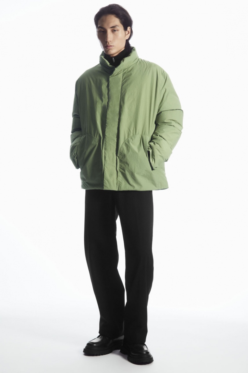Men's COS Padded Magnetic-Collar Jackets Khaki Green NZ-40JUDARFQ