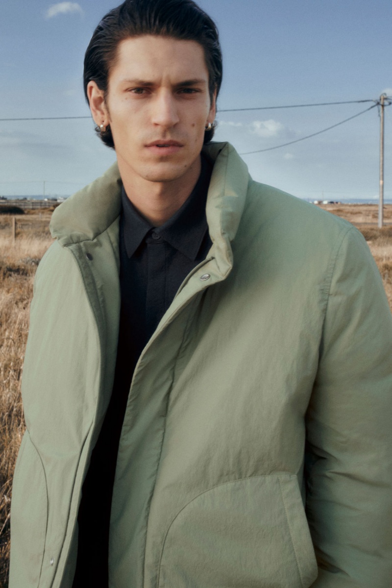 Men's COS Padded Magnetic-Collar Jackets Khaki Green NZ-40JUDARFQ