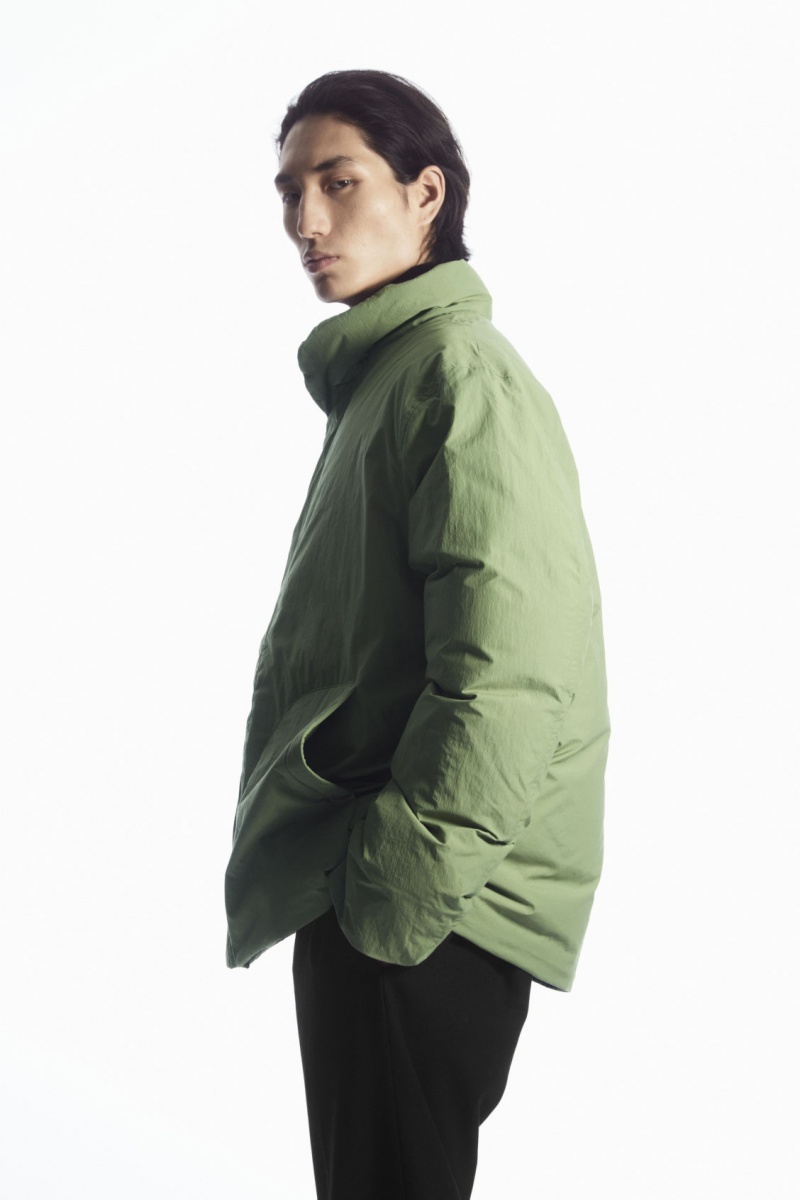 Men's COS Padded Magnetic-Collar Jackets Khaki Green NZ-40JUDARFQ