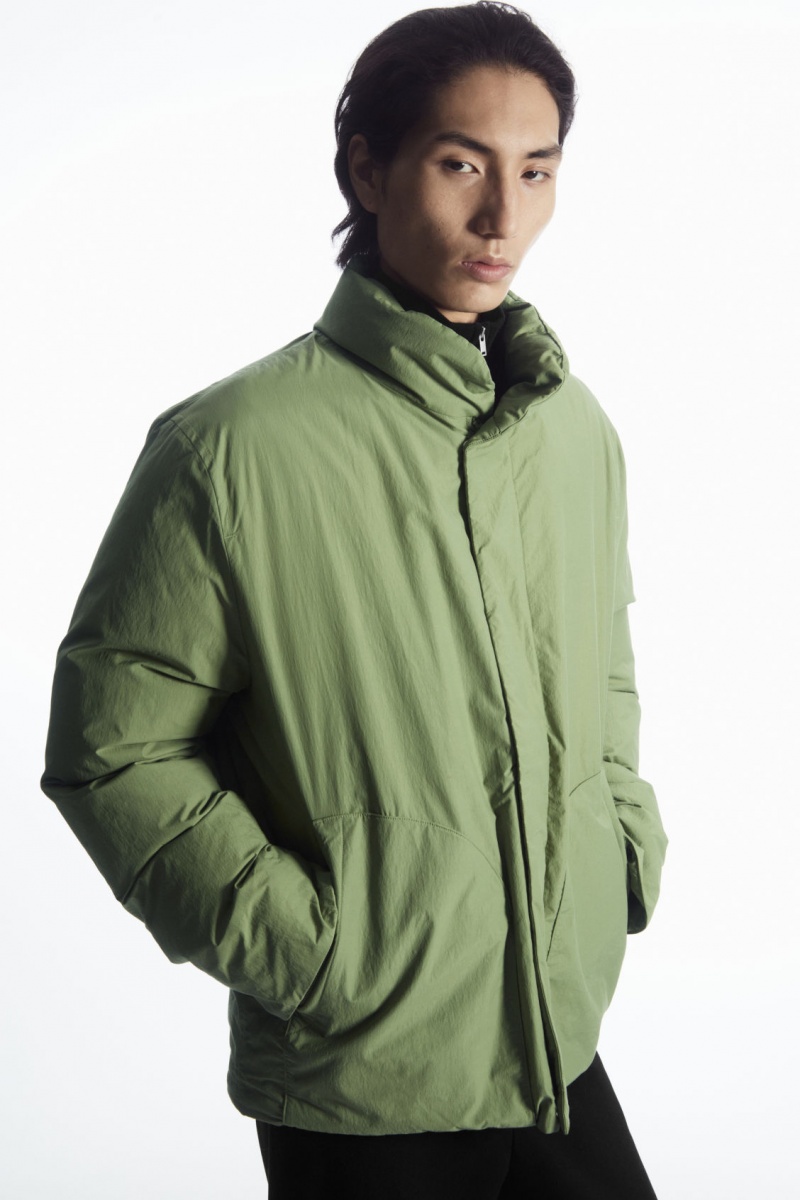 Men's COS Padded Magnetic-Collar Jackets Khaki Green NZ-40JUDARFQ