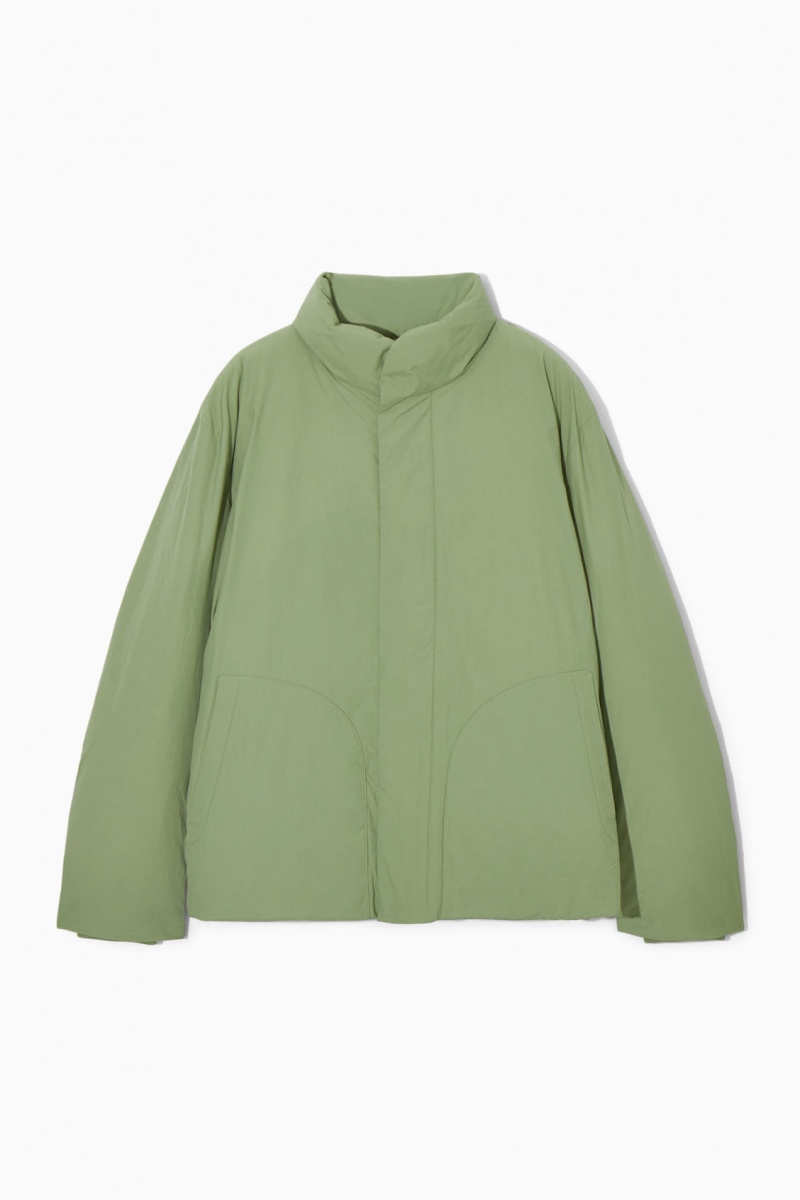 Men's COS Padded Magnetic-Collar Jackets Khaki Green NZ-40JUDARFQ
