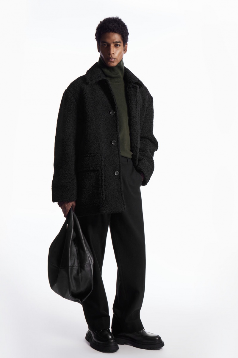 Men's COS Padded Teddy Jackets Black NZ-14BZUKGIC