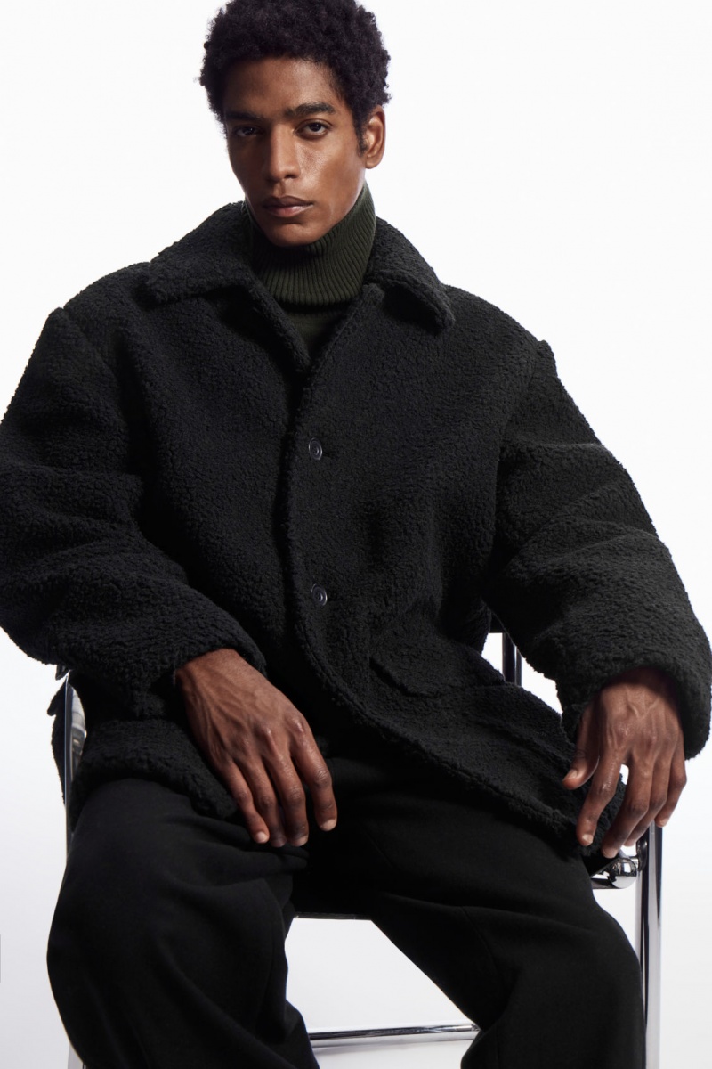 Men\'s COS Padded Teddy Jackets Black NZ-14BZUKGIC