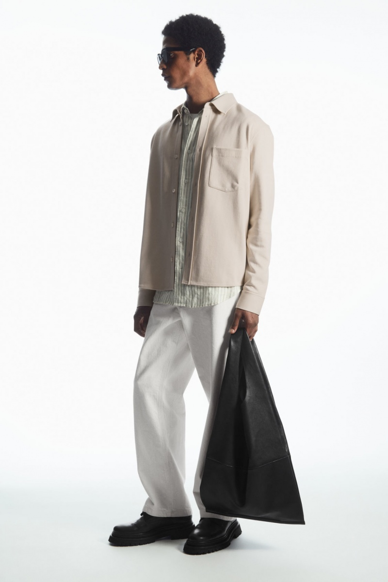 Men's COS Patch-Pocket Jersey Shirts Light Beige NZ-01HCJRLUP