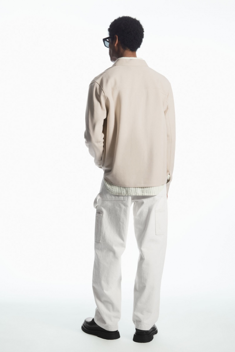 Men's COS Patch-Pocket Jersey Shirts Light Beige NZ-01HCJRLUP