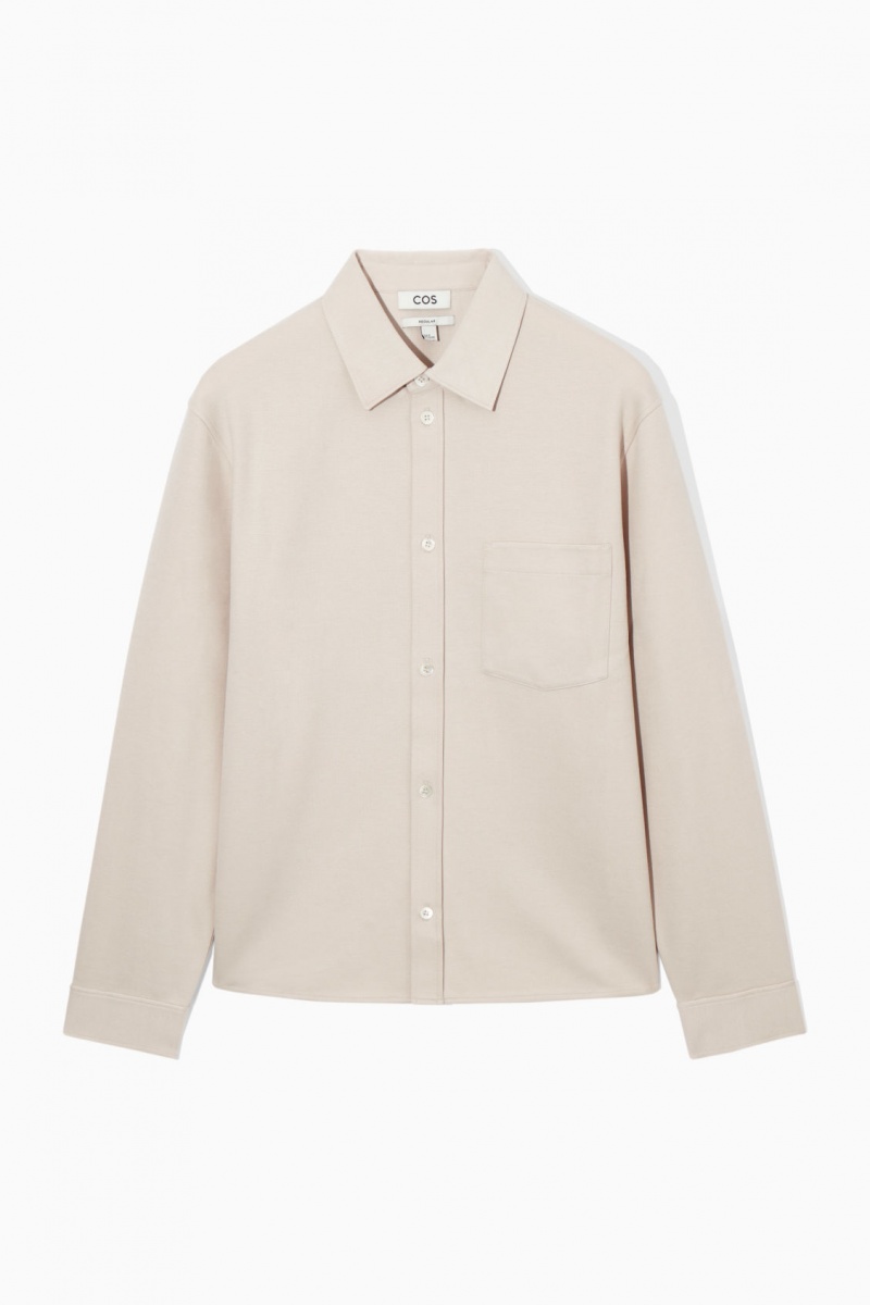 Men's COS Patch-Pocket Jersey Shirts Light Beige NZ-01HCJRLUP