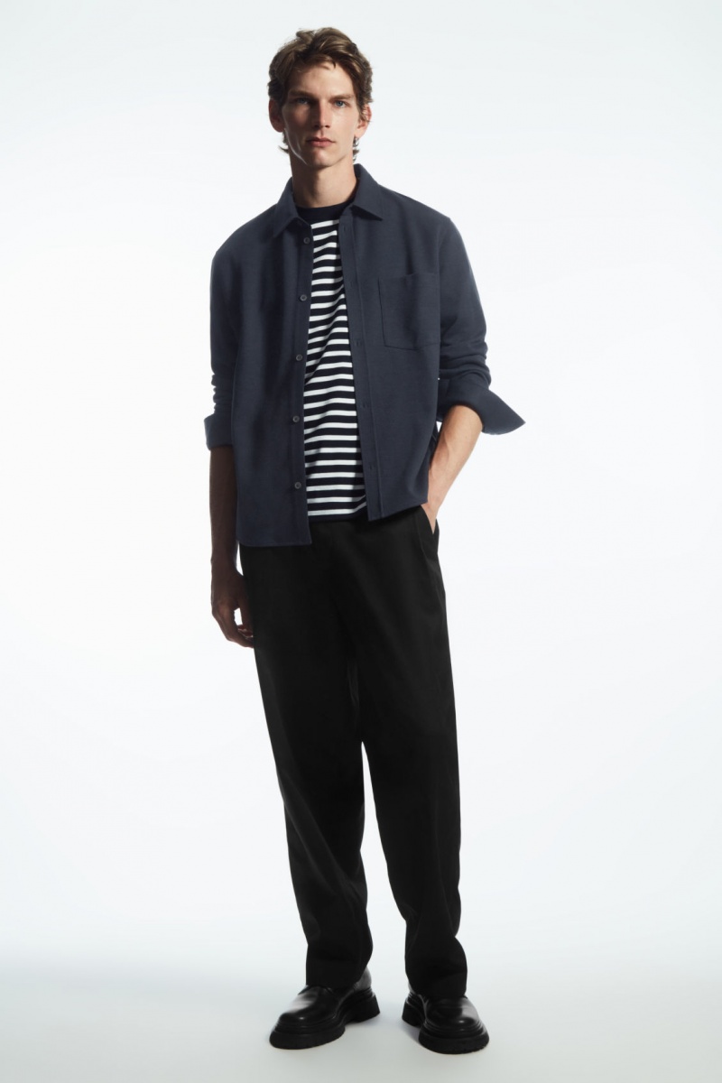 Men's COS Patch-Pocket Jersey Shirts Navy NZ-24VGODEKM