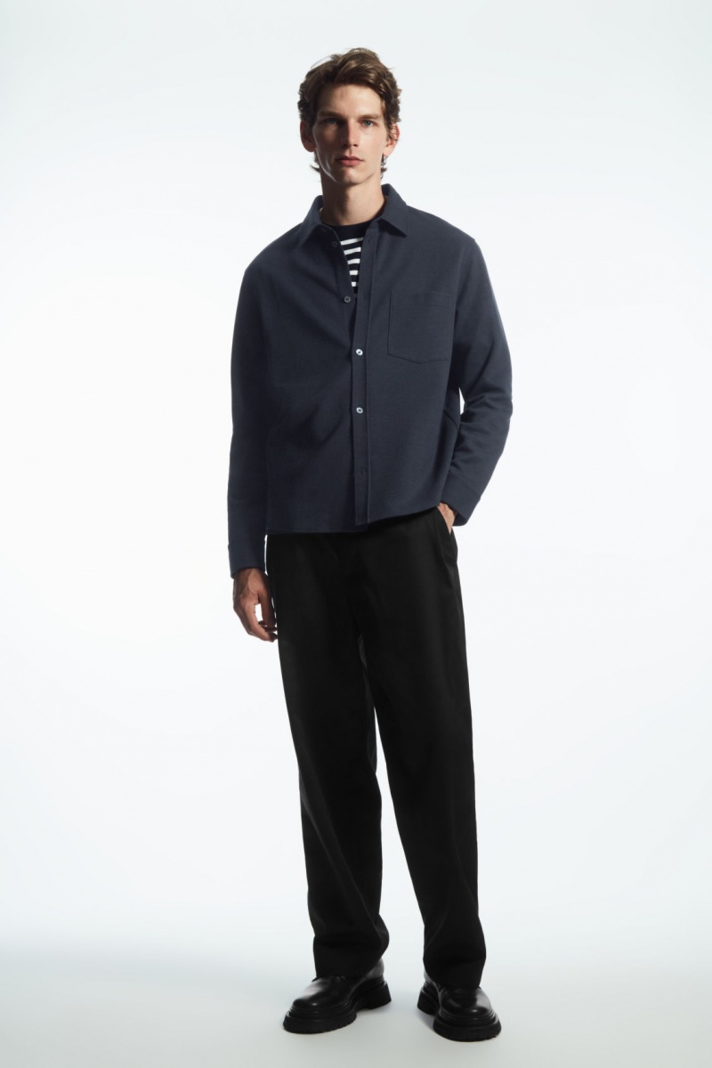 Men's COS Patch-Pocket Jersey Shirts Navy NZ-24VGODEKM