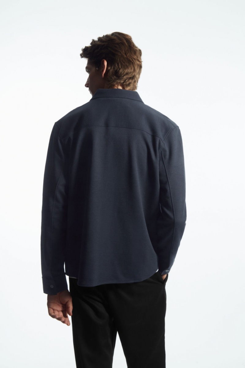 Men's COS Patch-Pocket Jersey Shirts Navy NZ-24VGODEKM