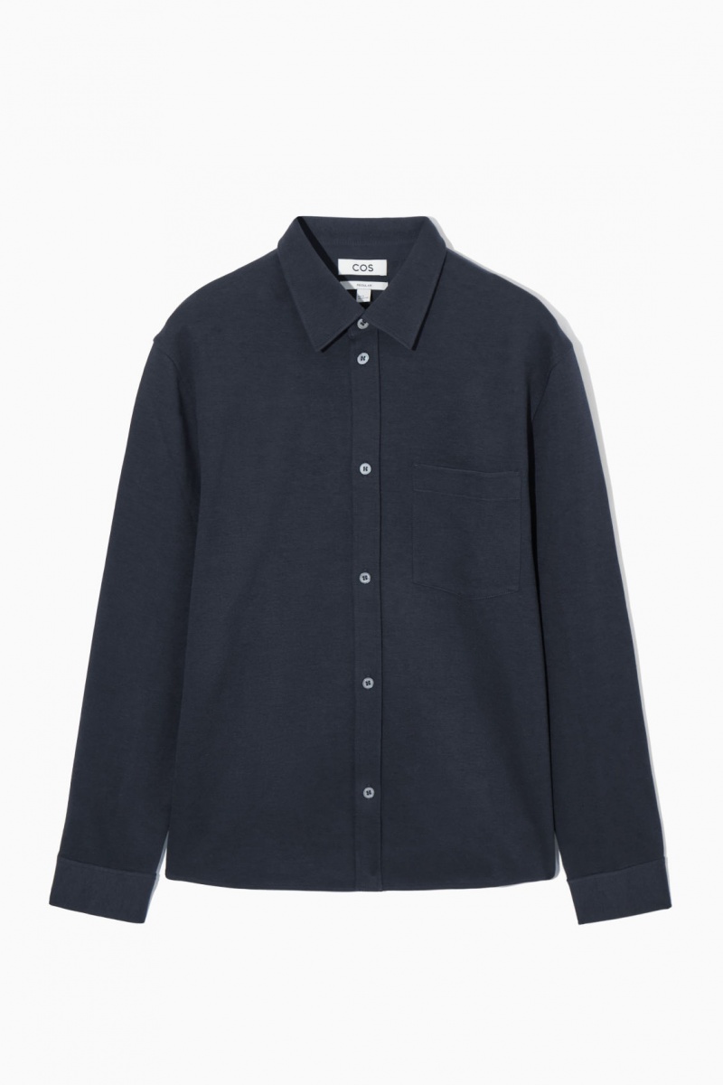 Men's COS Patch-Pocket Jersey Shirts Navy NZ-24VGODEKM