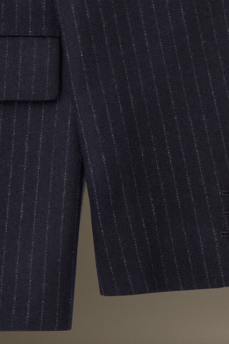 Men's COS Pinstriped Wool Regular Blazer Navy NZ-47QEOKNIU