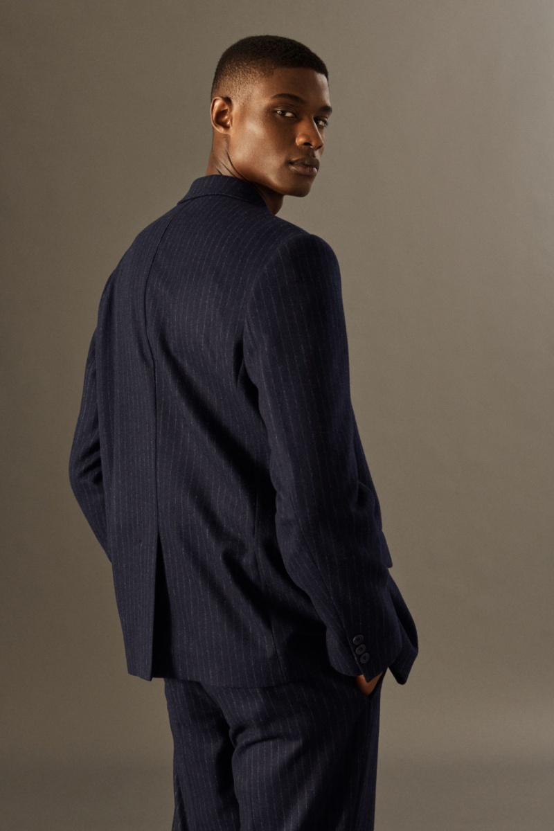 Men's COS Pinstriped Wool Regular Blazer Navy NZ-47QEOKNIU