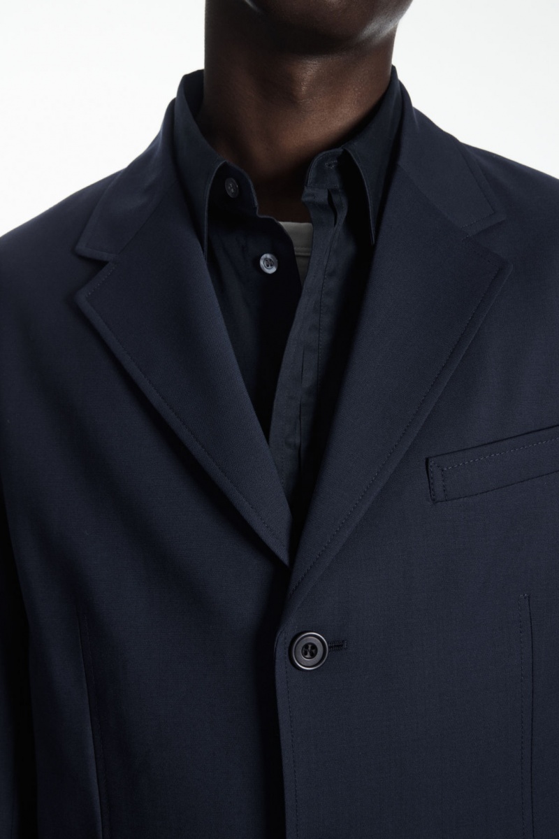 Men's COS Pleated-Placket Dress Navy NZ-80CTRMNOY