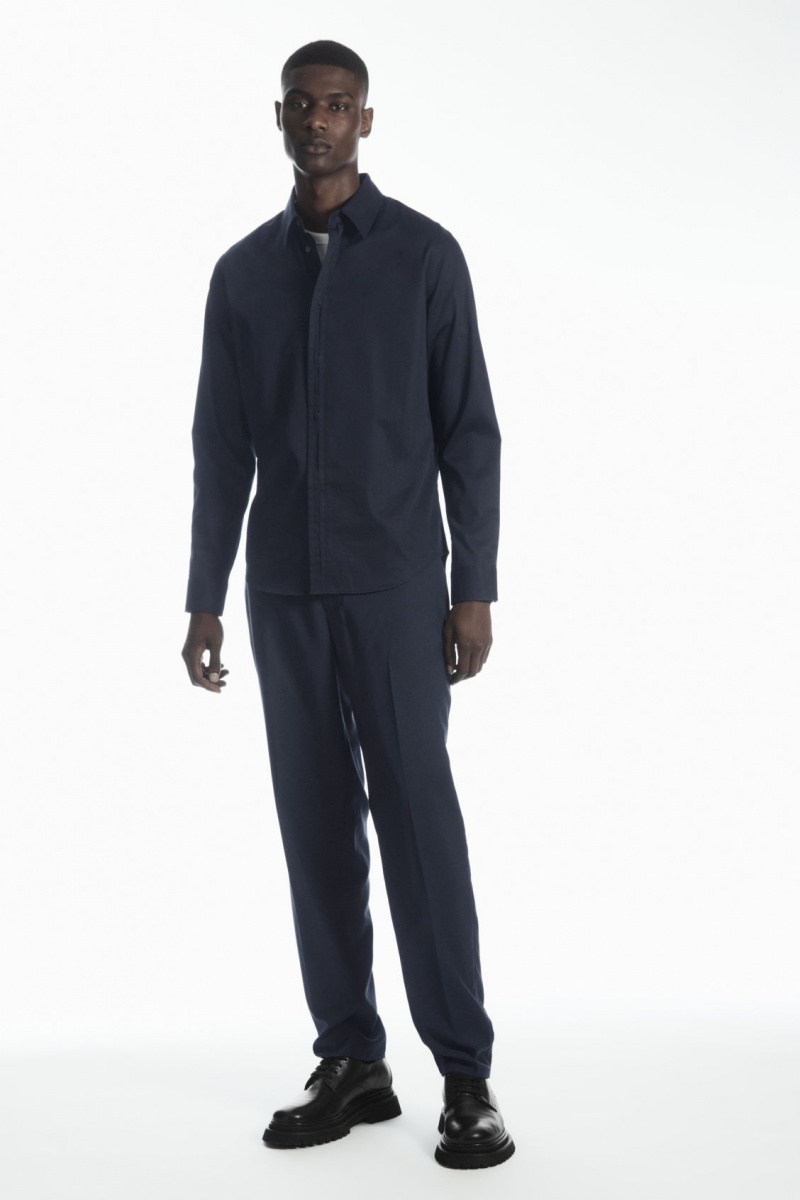 Men's COS Pleated-Placket Dress Navy NZ-80CTRMNOY