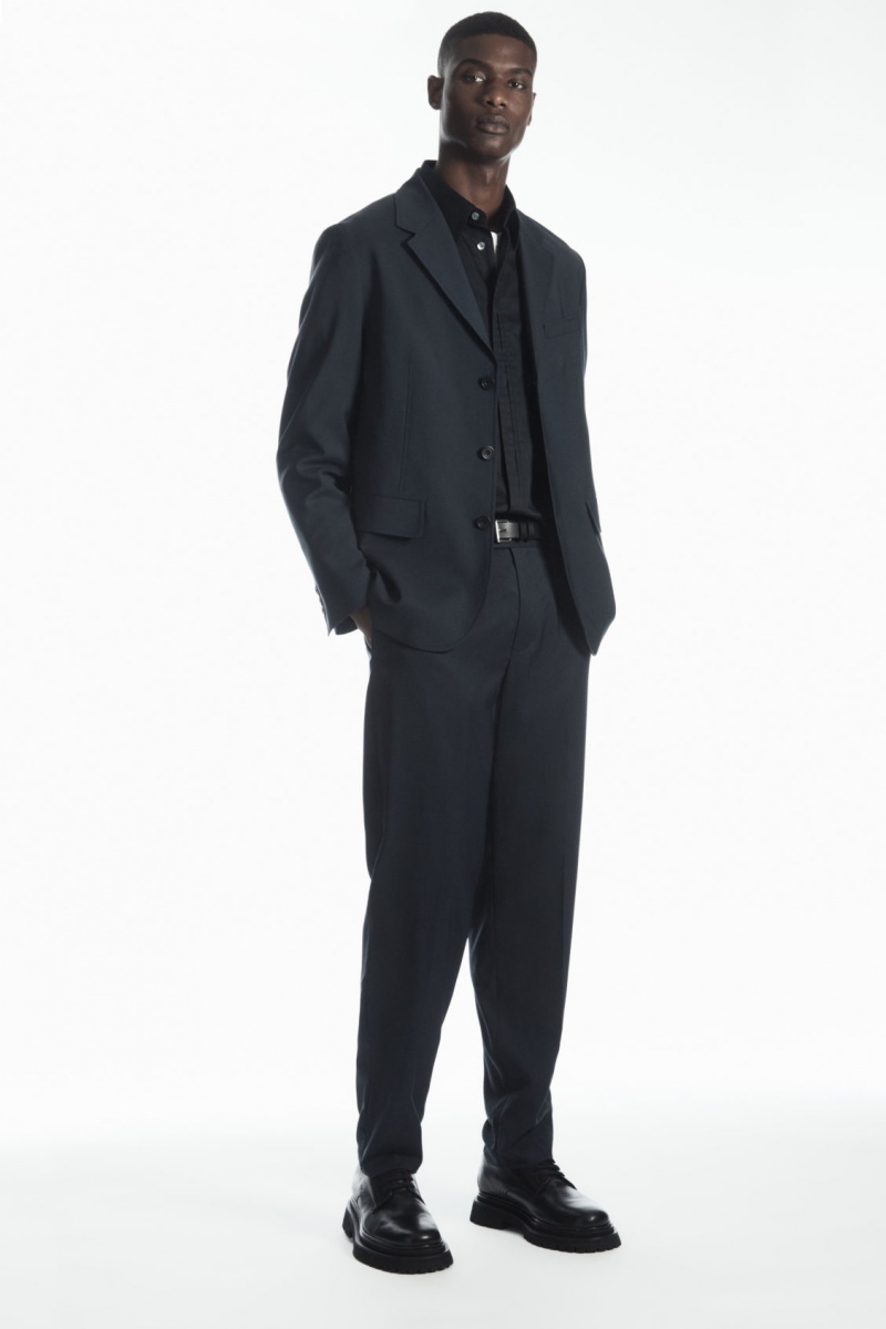 Men's COS Pleated-Placket Dress Navy NZ-80CTRMNOY
