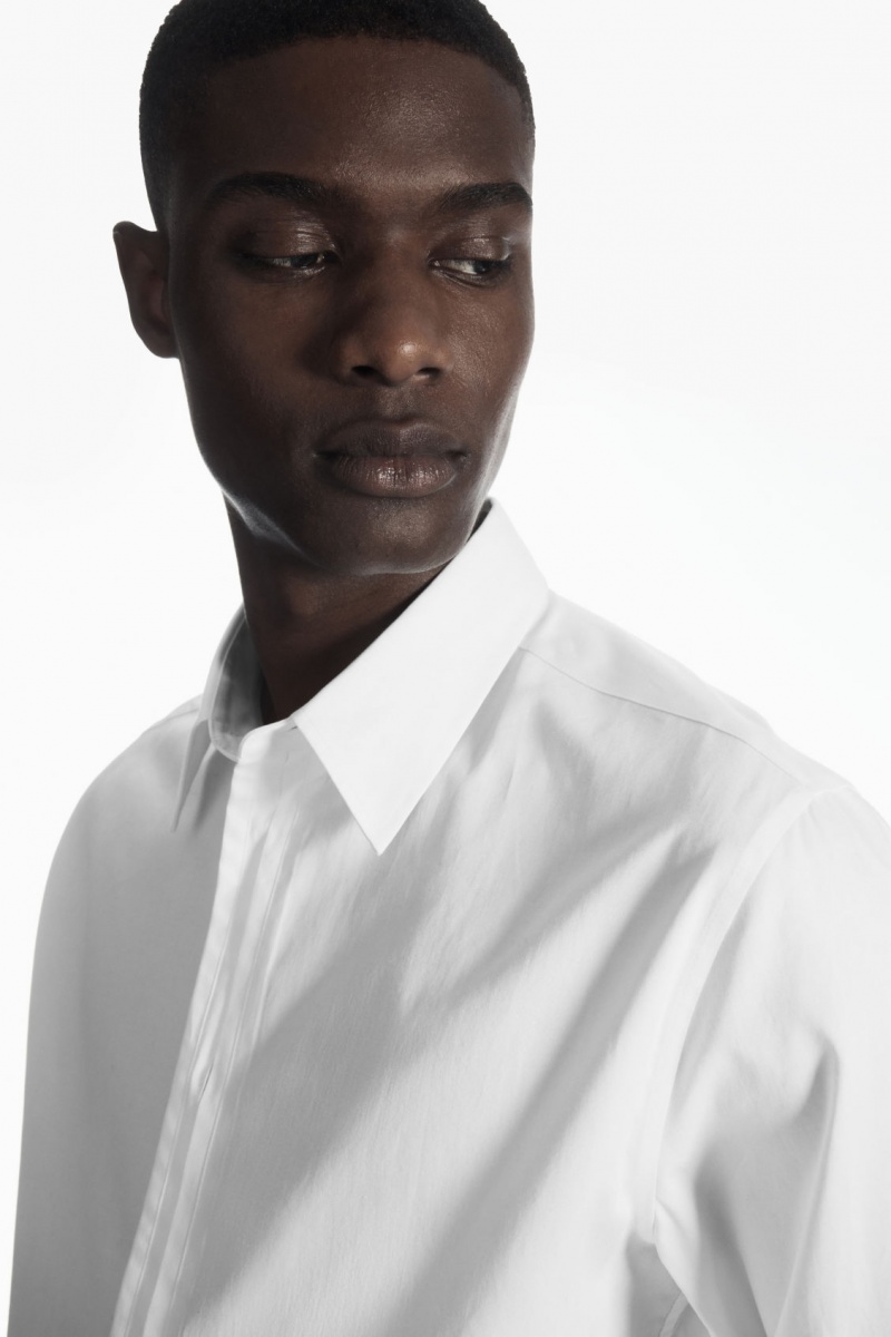 Men's COS Pleated-Placket Dress White NZ-63RUCELJS