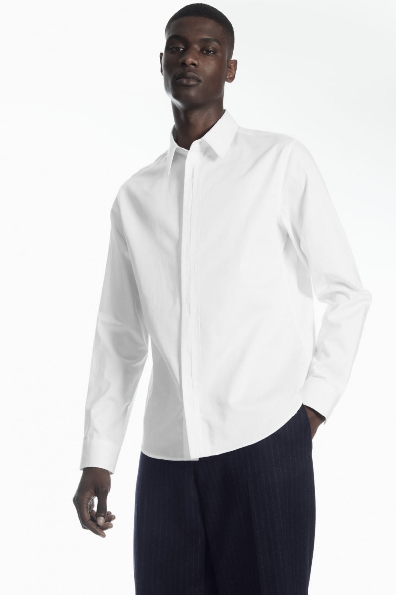 Men\'s COS Pleated-Placket Dress White NZ-63RUCELJS
