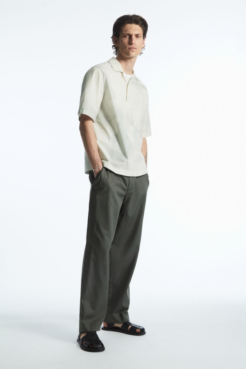 Men's COS Printed Half-Placket Short-Sleeved Shirts White / Green NZ-86SOIMCKR