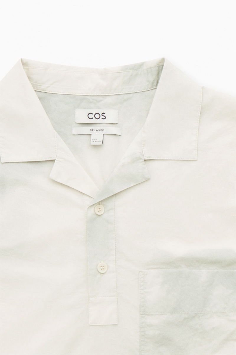 Men's COS Printed Half-Placket Short-Sleeved Shirts White / Green NZ-86SOIMCKR