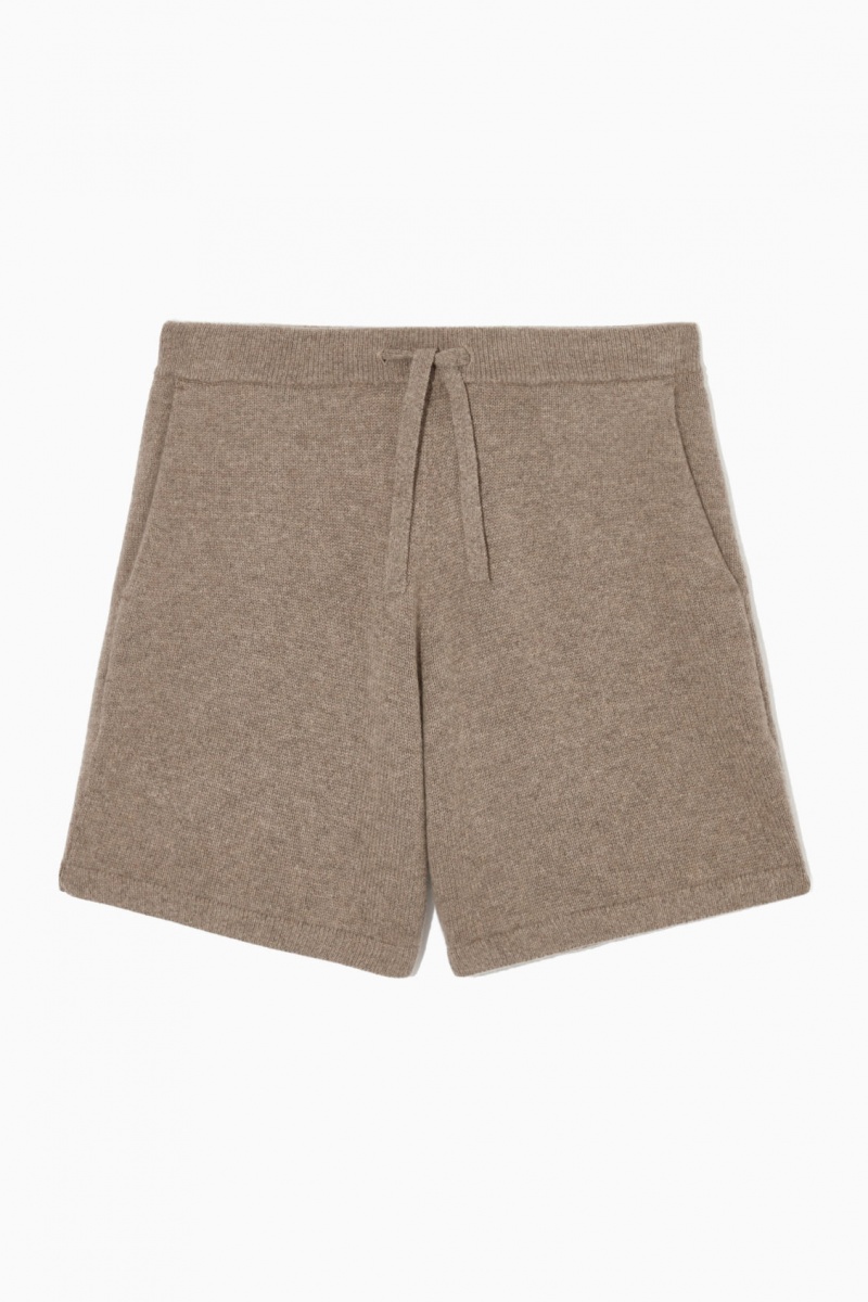 Men\'s COS Pure Cashmere Drawstring Shorts Dark Beige NZ-83AQJXBIN