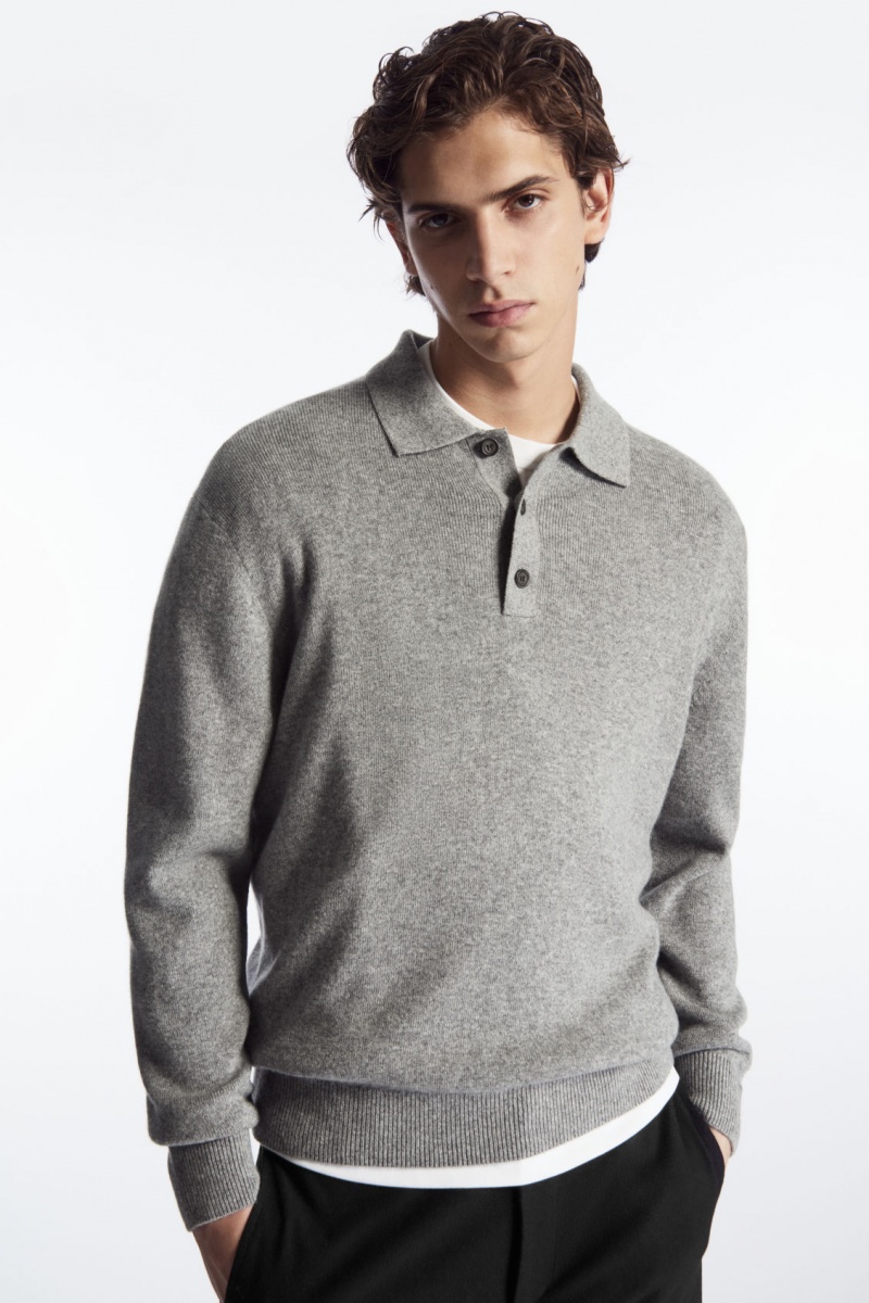 Men's COS Pure Cashmere Polo Shirts Grey NZ-47UINKGMQ
