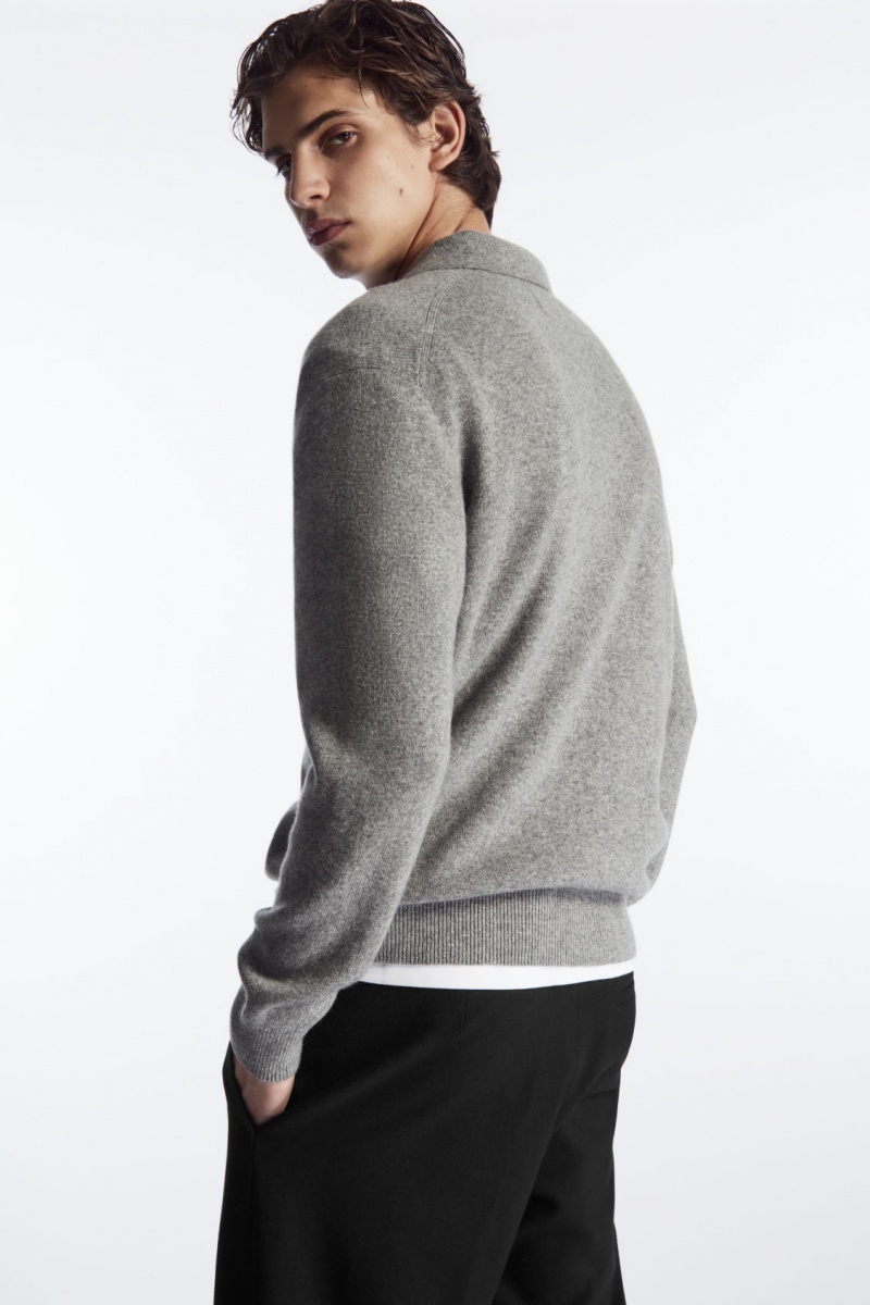 Men's COS Pure Cashmere Polo Shirts Grey NZ-47UINKGMQ