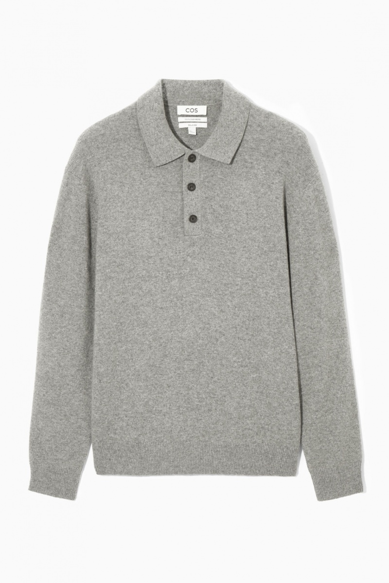 Men's COS Pure Cashmere Polo Shirts Grey NZ-47UINKGMQ