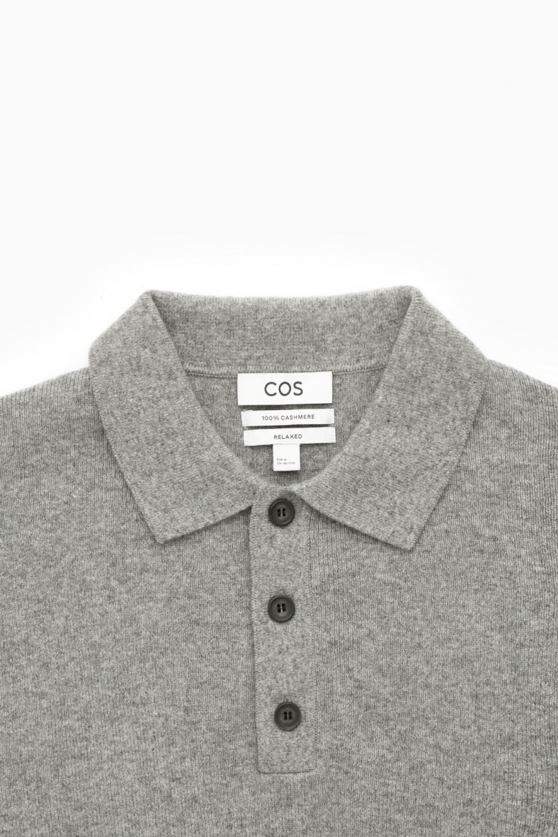 Men's COS Pure Cashmere Polo Shirts Grey NZ-47UINKGMQ