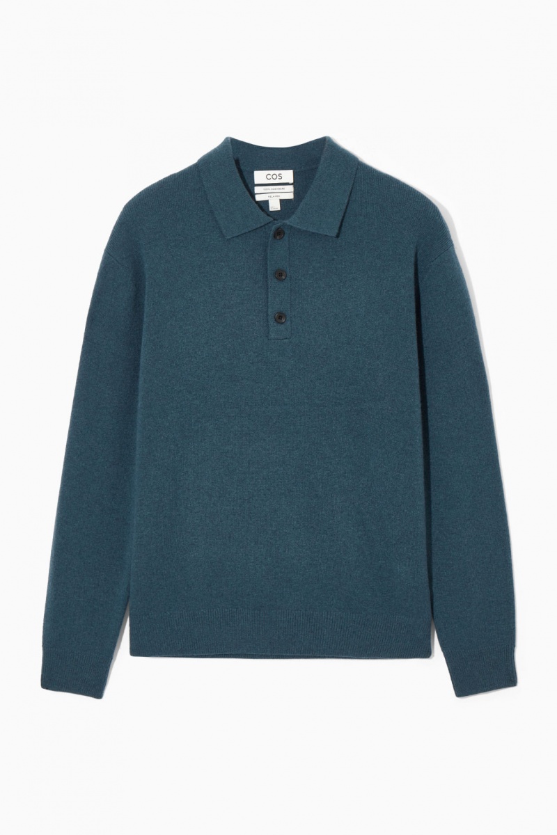 Men's COS Pure Cashmere Polo Shirts Turquoise NZ-41ENRCWSH